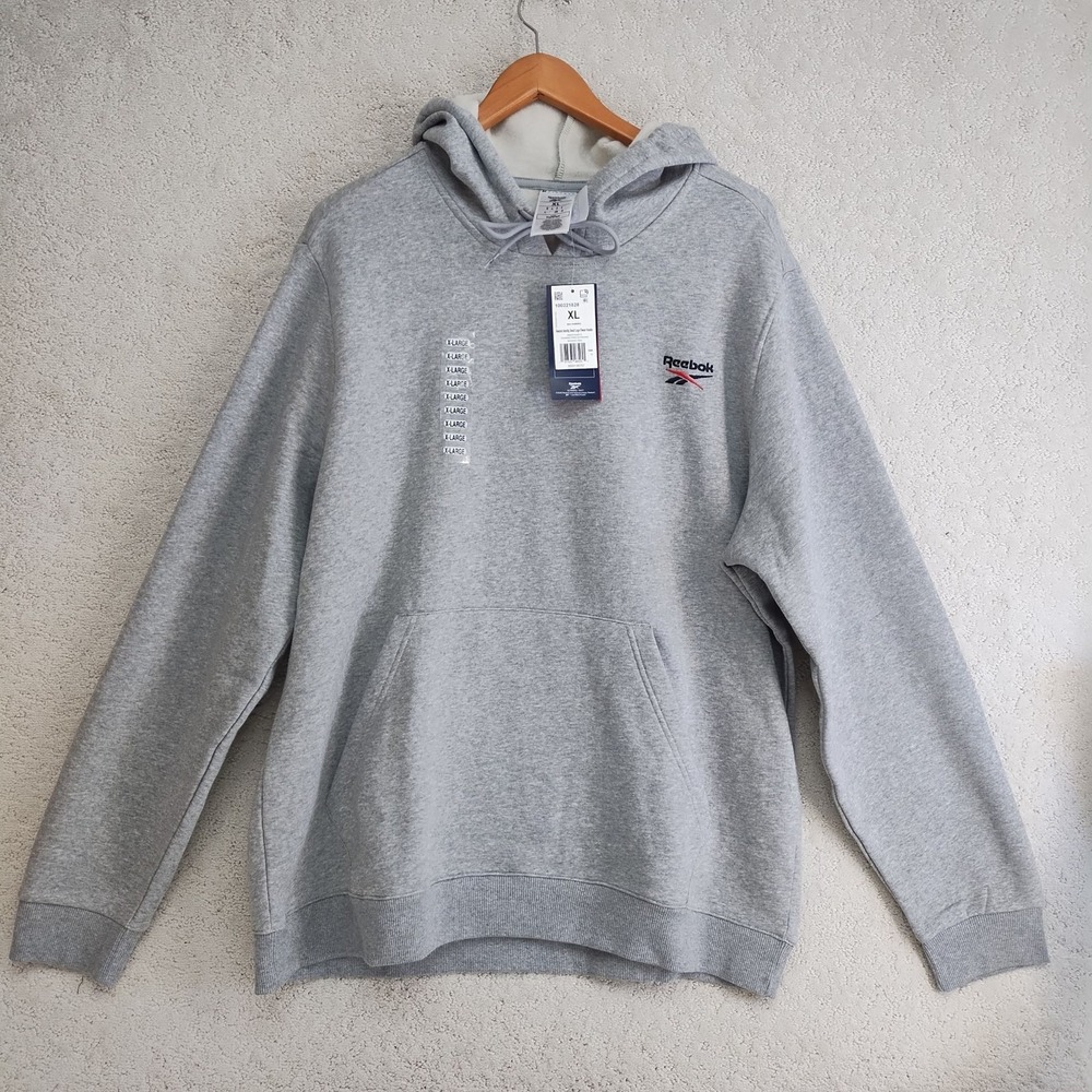 Reebok Hoodie Mens XL Gray Pullover Hooded Sweatshirt Logo NewWithTags Classic